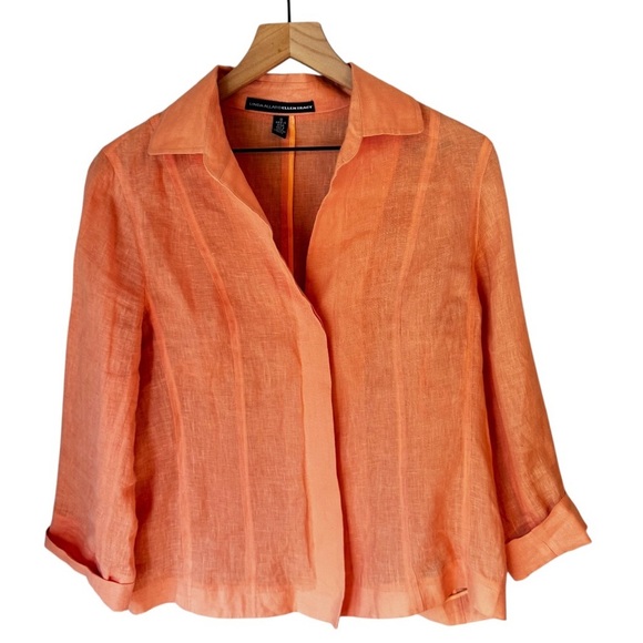 linda allard ellen tracy Tops - Linda Allard Ellen Tracy 100% Linen Peach Hidden Button Collard Blouse Size 10